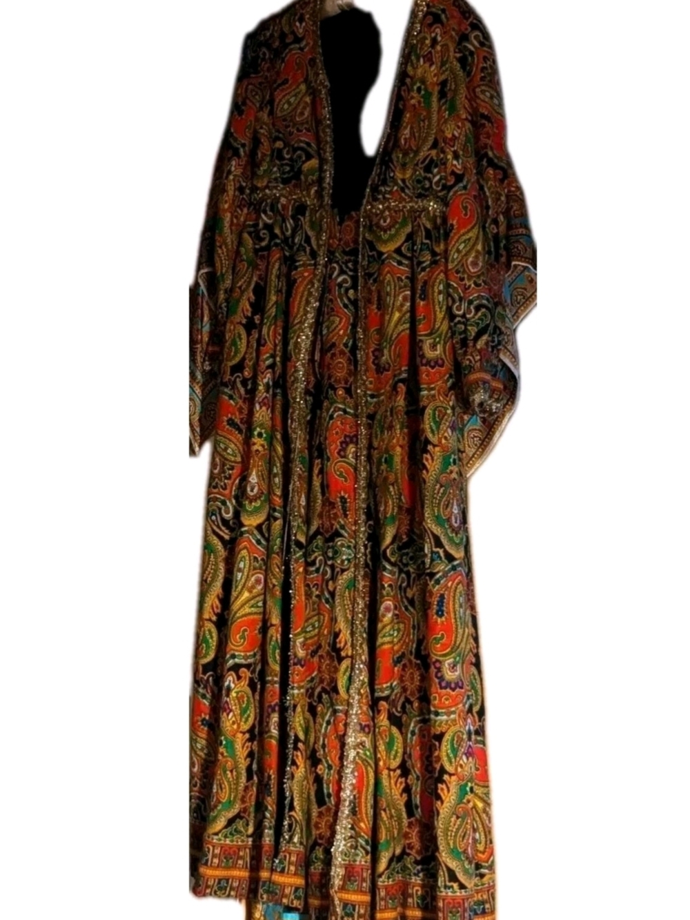 Women’s Paisley Boho Vintage Psychedelic Wide Leg Jumpsuit Maxi 1960s - Picture 2 of 7